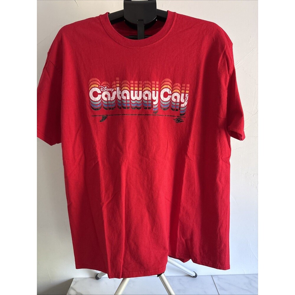 Disney Cruise Line Castaway Cay Red Retro Rainbow Graphic T-Shirt Men XL Cotton